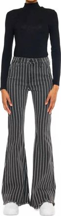 Kancan Stripe Pants With Frayed Hem In Grey