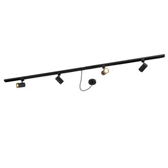 QAZQA Moderno Sistema De Riel Monof&aacute;sico Negro Con 4 Focos Y Fuente De Alimentaci&oacute;n Redonda I - Jeana Acero Alargada /redonda Adecuado Para Led Max. 4 X 40 
