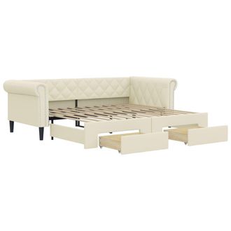 vidaXL Vidaxl - Sof&aacute; Cama Nido Con Cajones Cuero Sint&eacute;tico Crema 90x200 Cm