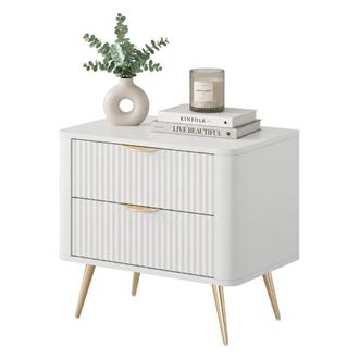 Dmora Comodino Baari, 2 Cajones, Un Estante, Apertura Deslizante, 63x38x55h Cm Blanco