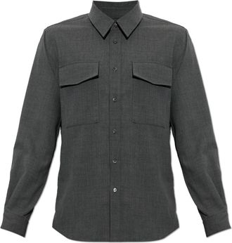 Ami Wolhemd met zakken - Heren - Casual Overhemden - Grijs - 2XL - Wol - Overhemden