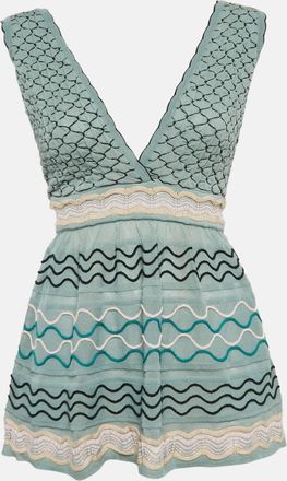 M Missoni Blue Patterned Knit V-Neck Flared Top