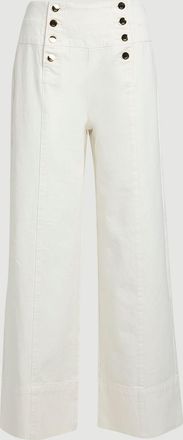 Karen Millen Womens Denim Button Front Wide Leg Jeans - Cream Cotton - Size 12 UK