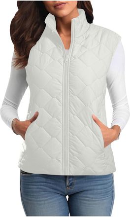 Generic Womens Quilted Gilet Winter Sleeveless Jackets Zip Up Padded Coats Lightweight Vests Solid Color Gilets and Bodywarmers Outdoor Stand Collar Waistcoat