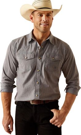 Ariat Mens Jurlington Retro Fit Western Shirt Long Sleeve in Chambray Blue, Size X-Large, by Ariat