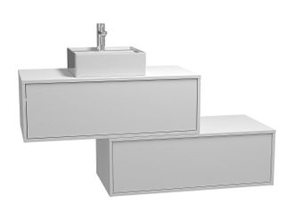 Vente-Unique Mueble de ba&ntilde;o flotante blanco con lavabo y dos cajones - 94 cm - TEANA II