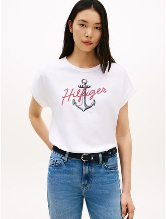 Tommy Hilfiger Womens Hilfiger Anchor Logo Dolman T-Shirt - White - XXL