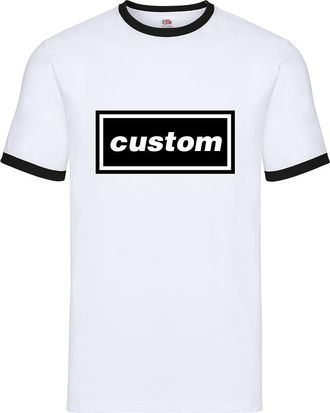Generic Personalised Oasis Logo Style T-Shirt, White with Black Trim, Custom Print (UK, Alpha, XXL, Regular, Regular, White and Black)
