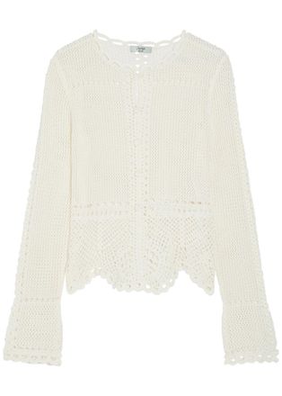 Erdem Scalloped Crochet Cotton Cardigan - Ivory - S (UK8-10 / S)