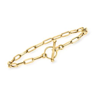 RS Pure by Ross-Simons 14kt Yellow Gold Paper Clip Link Toggle Bracelet