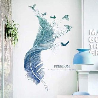 OEM Pegatinas De Pared De Plumas En Azul (124&times;72 Cm) Adhesivo Decorativo De Pared, P&aacute;jaros, P&oacute;ster Moderno Decoraci&oacute;n Para Sala De Estar, Dormitorio, Coci