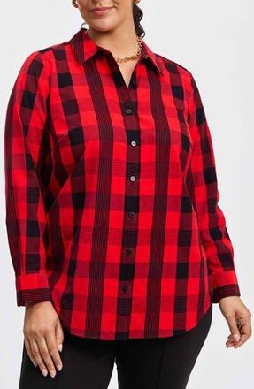 Foxcroft Haven Buffalo Check Cotton Blend Button-Up Shirt in Red/Black at Nordstrom Rack, Size 22W