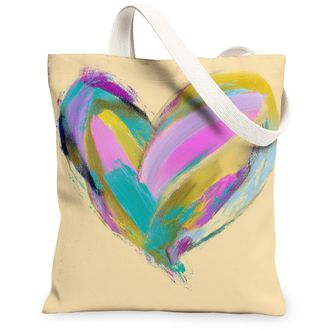 Generic Colorful Heart Canvas Tote Bags, Artistic Love Design Reusable Grocery Bags, Summer Abstract Lightweight Washable Shoulder, Colorful, 13x15 Inch