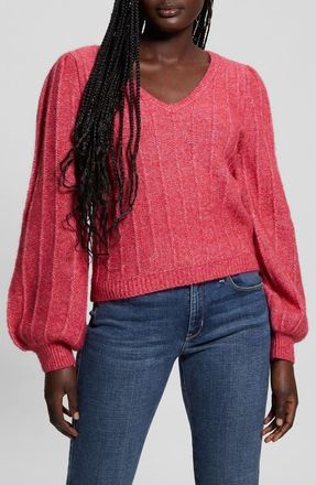 Guess Madeline Pointelle Detail Sweater in Spring Coral at Nordstrom, Size X-Small