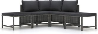 vidaXL Set De Sof&aacute; De Jard&iacute;n 5 Piezas Con Cojines Rat&aacute;n Sint&eacute;tico Gris Vidaxl