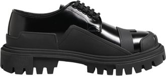 Dolce & Gabbana Black Patent Leather Trekking Derby Mens Shoes