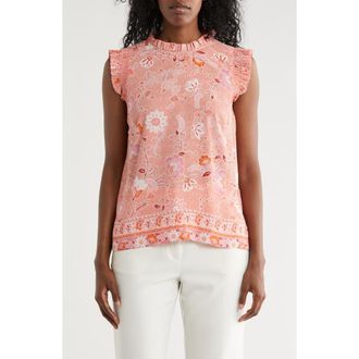 Daniel Rainn Smocked Sleeveless Top in P148 Coral at Nordstrom Rack, Size Small