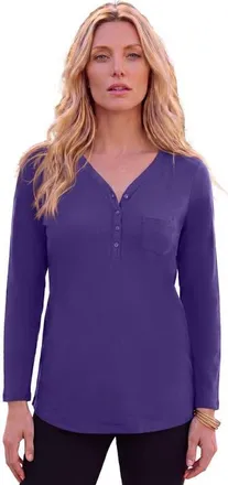 Roaman's Plus Size Long Sleeve Sweetheart Henley Tee in Mauve Orchid at Nordstrom, Size Medium