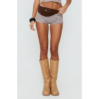 Princess Polly Two Lovers Terry Stripe Low Rise Shorts in Brown at Nordstrom, Size 12