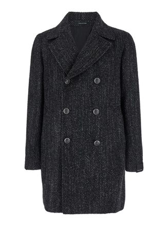 Tagliatore Peacot Grey Short Double-Breasted Coat In Wool Blend Man
