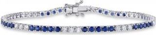 Allurez Blue Sapphire & Diamond Tennis Bracelet 14K White Gold (3.72ct)