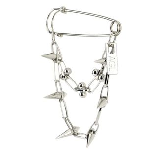 AGL Agl, Accessoires, Dames, Grijs, ONE Size, Metalen Broche met Ketting en Noppen