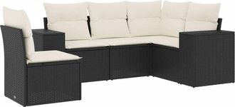 vidaXL Vidaxl - Set De Muebles De Jard&iacute;n 5 Pzas Y Cojines Rat&aacute;n Sint&eacute;tico Negro
