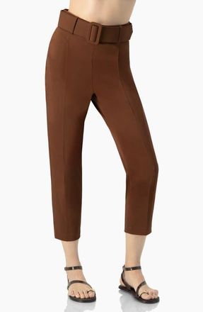Ivonne Straight-Leg Gabardine Pants with Belt in Brown at Nordstrom, Size 12