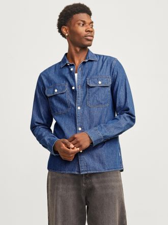 Jack & Jones Langarmhemd JACK & JONES JJETRAVIS SHIRT LS NOOS, Herren, Gr. XS, N-Gr, blau (medium blau denim), Web, Obermaterial: 100% Baumwolle, unifarben, comfor