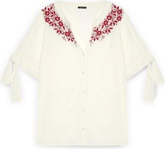 Fiorella Rubino Blouse met bloemenborduurwerk - Dames - Overhemden - Wit - 3XL - Polyester - Overhemden