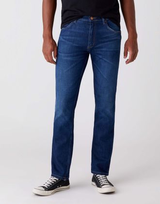 Wrangler Straight-Jeans WRANGLER WRANGLER Jeans Straight Leg Greensboro, Herren, Gr. 44, L&auml;nge 32, blau (blau denim), Obermaterial: 94% Baumwolle CO(Bio). 5% B