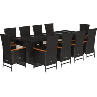 vidaXL Set De Comedor Jard&iacute;n 11 Pzas Con Cojines Rat&aacute;n Sint&eacute;tico Negro Vidaxl