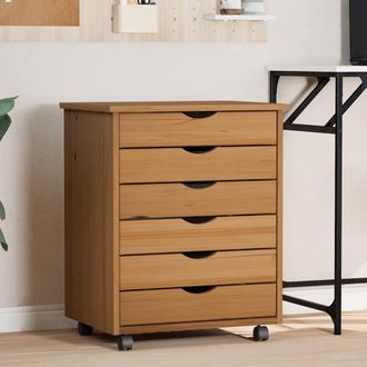 vidaXL Cajonera Con Ruedas Moss Madera Maciza Pino Marr&oacute;n Miel Vidaxl