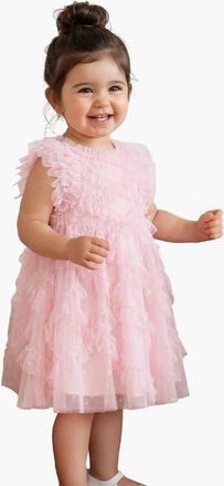 Needle & Thread Genevieve Embroidered Ruffle Baby DressBaby in Peony Pink at Nordstrom, Size 18-24M