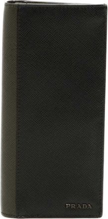 Prada Black Green Leather Long Wallet (Bi-Fold) (Pre-Owned)