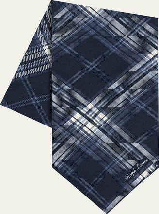 Ralph Lauren Purple Label Mens Tonal Plaid Cashmere and Silk Neckerchief