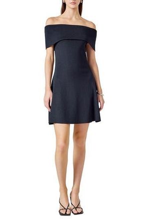 endless rose Metallic Off the Shoulder Knit Minidress in Black at Nordstrom Rack, Size Large
