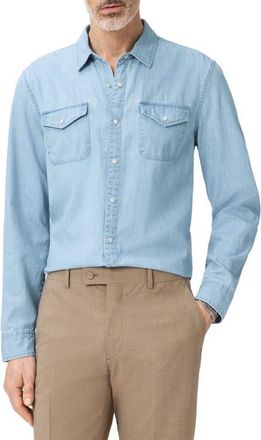 John Varvatos Marshall Coated Western Snap-Up Shirt in Denim Heather at Nordstrom, Size Xx-Large