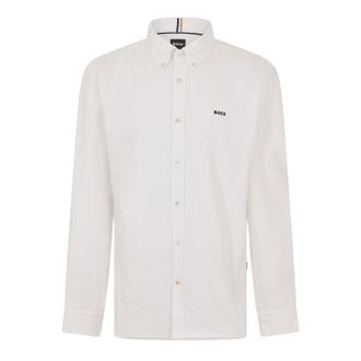 HUGO BOSS Heren Knoop Overhemd Met Lange Mouwen (Wit)