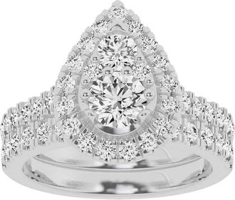 Grown Brilliance Lab Grown 2 Ctw Diamond Pear Bridal Set, Engagement Ring Set in 10K White Gold Jewelry for Women, Size 8.5