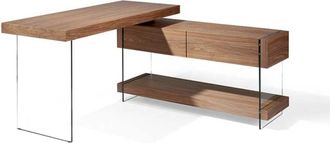 Pondecor Interiorismo Escritorio intercambiable patas cristal y nogal. 140&times;130&times;63H/75H cm