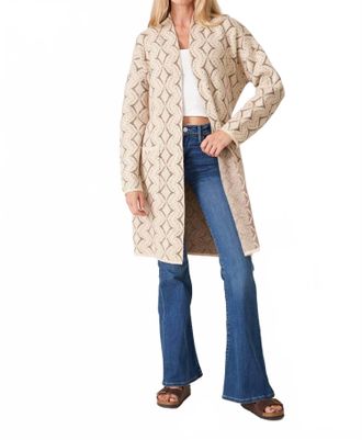 Lovestitch Diamond Jacquard Belted Cardigan In Beige