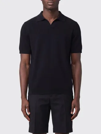 Herno Short-Sleeved Polo Shirt in Cotton with Classic Collar and V-Neck