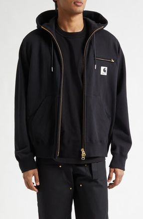 sacai Carhartt WIP Cotton Jersey Full Zip Hoodie in Black at Nordstrom, Size 3