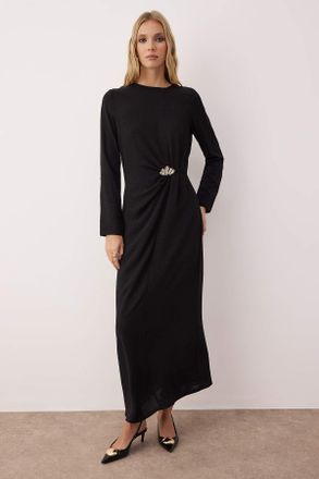 Trendyol Modest Dames Zwart Effen Maxi Lang Avond / Dagelijks Recht Modest Jurken