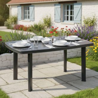 Dmora Mesa De Exterior Greggs, 6 Plazas, Longitud M&aacute;xima 137 Cm, Hecho En Italia, Acabado Suave, 137x85x72h Cm Negro Antracita