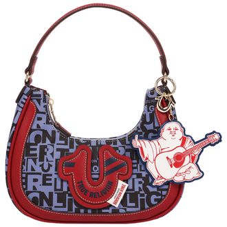 True Religion Graphic Horseshoe Hobo Bag with Buddha Charm and Logo Print