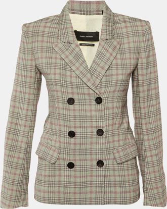 Isabel Marant Cream Checked Cotton Double Breasted Blazer