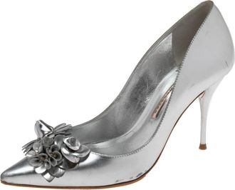 Sophia Webster Silver Leather Flower Lilico Pumps