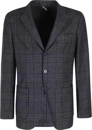 Santaniello Blauw Geruite Wollen Jas - Heren - Blazers - Blauw - 2XL - Wol - Jassen